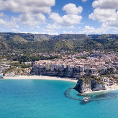 Aerial view of beautiful town of Tropea in Calabria, Italy Aerial view of beautiful town of Tropea, Province of Vibo Valentia, Calabria, Italy